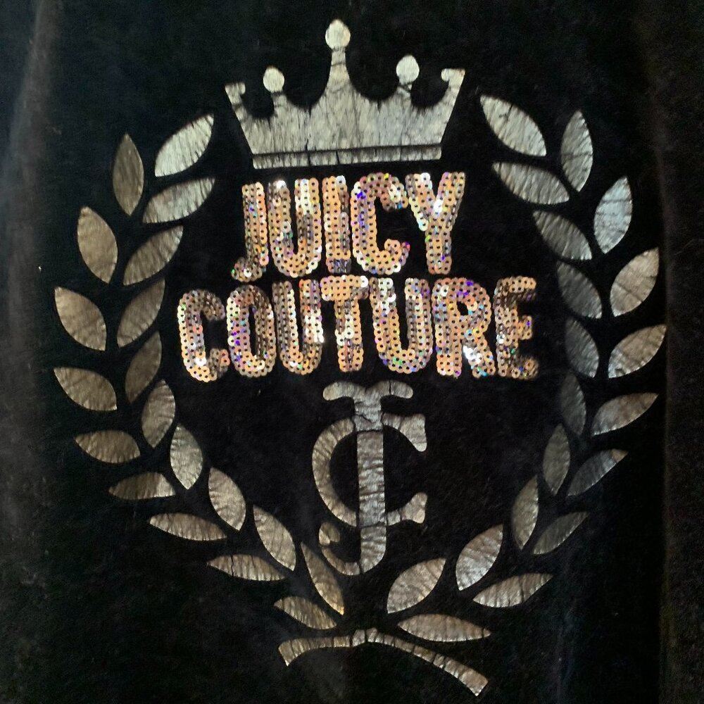 Y2K Vintage Juicy Couture Black Velour Sequined Hoodie Zip Up